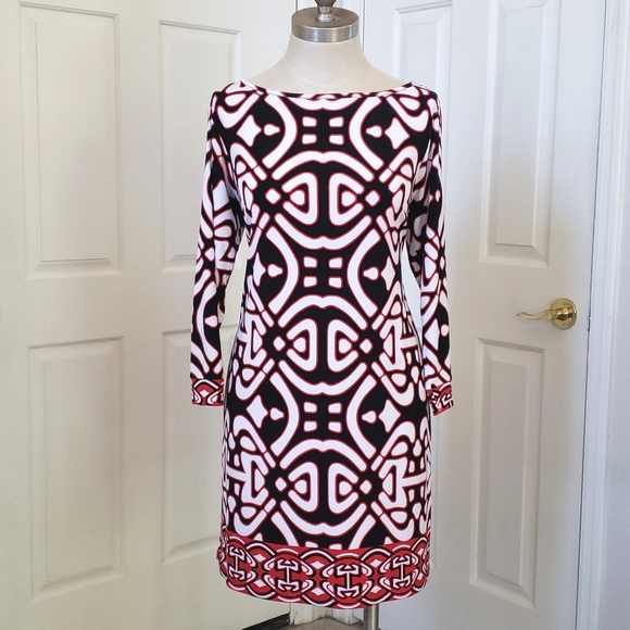 LAUNDRY by DESIGN Black Red Dress Long Sleeve Shift - Picture 1 of 13